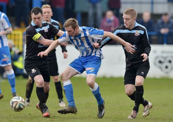 Jim Ervin (left) hopes that Ballymena United can continue their recent run of form, which included Saturday's win at Coleraine, in the remaining games of the season. Picture: Pacemaker Press.