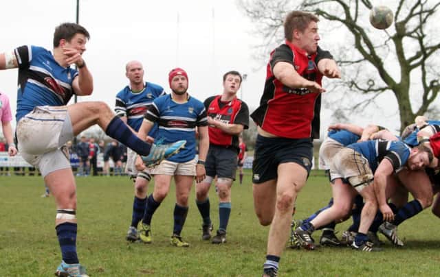 Action from Ballymoney's Tweed cup clash with Coleraine on Saturday.INBM14-15 079SC.