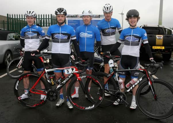 Ballymena Road Club cyclists Chris McGlinchey, Ryan Bankhead, Hall Booth, Clifford Grant and Matthew Brennan who took part in the Tour of the North. INBT15-225AC