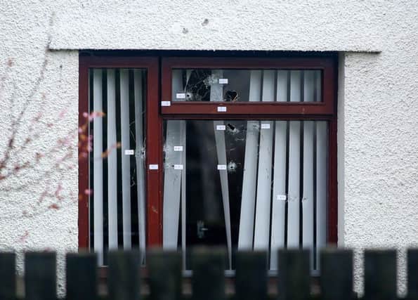 Picture - Kevin Scott / Presseye

Sunday 5th April 2015 - Fort View shooting

Pictured is the aftermath of a shooting incident in the Fort View area. At around 2.20am it was reported that a number of shots had been fired at the windows of an unoccupied house in the area.

Picture Credit - Kevin Scott / Presseye