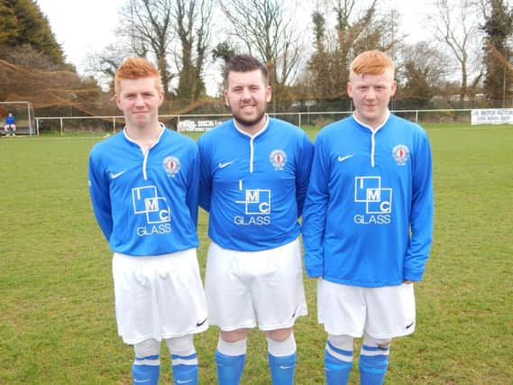 Banbridge Rangers three Mallen brothers who started Saturdays game against Lower Maze. From left, Stuart, Dean and Andy.