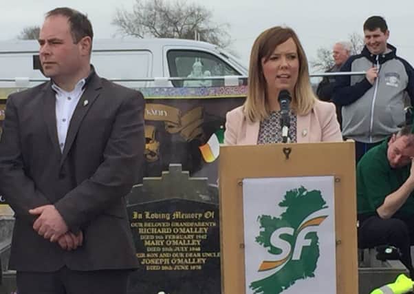 Catherine Seeley addresses the Easter commemoration.