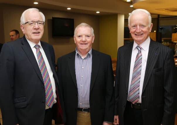 Press Eye Belfast Northern Ireland - 6th February 2015 -  Picture by Kelvin Boyes / Press Eye.

Pictured at the Annual Lagan Valley Democratic Unionist Party Business Breakfast in Vic-Ryn Cafe, Lisburn are Alderman Allan Ewart, Robert Mitchell and Jim McElroy.