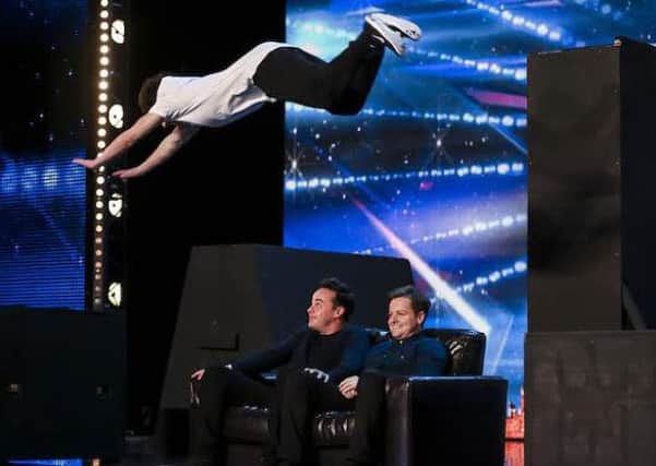 Matt McCreary jumping over Ant and Dec