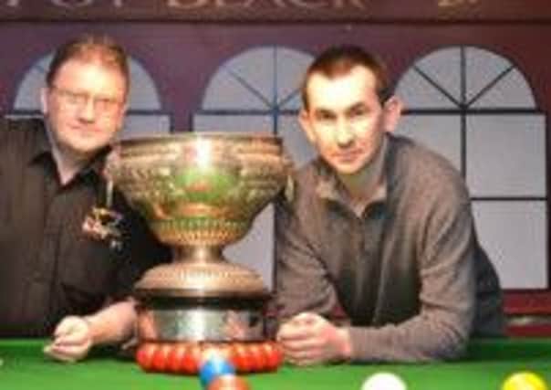 Celestine Loughran. manager of the Pot Black club with Northern Ireland Champion Patrick Wallace