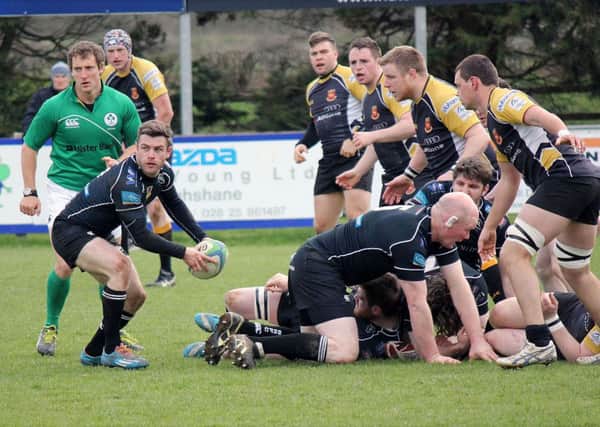 Ballymena look to move the ball quickly during Saturday's 45-0 win over Buccaneers. INBT 16-918H