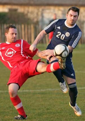 FOOT FIRST. Action from Raida FC's defeat against Dunaghy on Wednesday evening.INBM16-15 010SC.