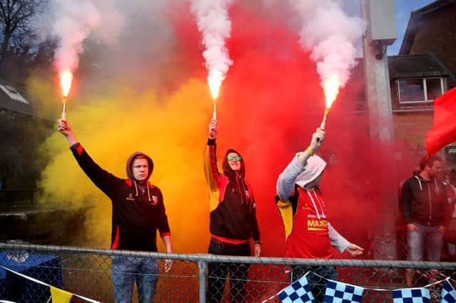 The Banbridge supporters were as passionate as ever on Sunday afternoon. Pic: INPHO/Gary Carr