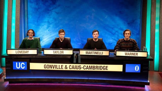 Michael Taylor (second from left) from Ballymena with his Gonville & Caius teammates on University Challenge.