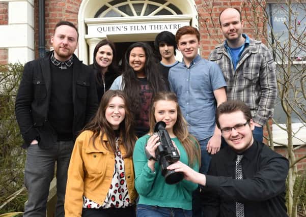 Group 3 photo caption: Young filmmakers who participated in the Cinemagic BFI Film Academy 2014-2015 programme, L-R Front Row Katie Carson from Belfast, Beth Trinder from Lisburn, Stephen Rock from Millisle, L-R Back Row Shauna Shivers, Cinemagic, Project Mentor Filmmaker Ryan Tohill, Saro Jani Wilson from Belfast, Jamie Robinson from Belfast, Dylan Godhania from Belfast  and Project Mentor and BAFTA winning Film Director Michael Lennox (Boogaloo and Graham)
