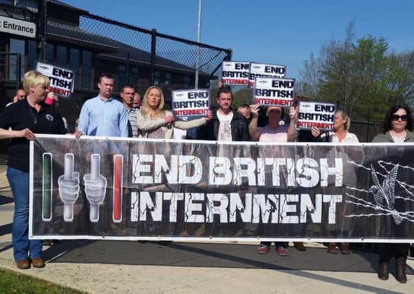 Supporters of Dee Fennell outside Craigavon Court on Tuesday