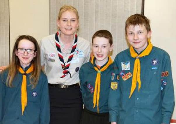 UK Youth Commissioner Hannah Kentish with Scouts from First Monkstown Group. INNT 16-451-CON