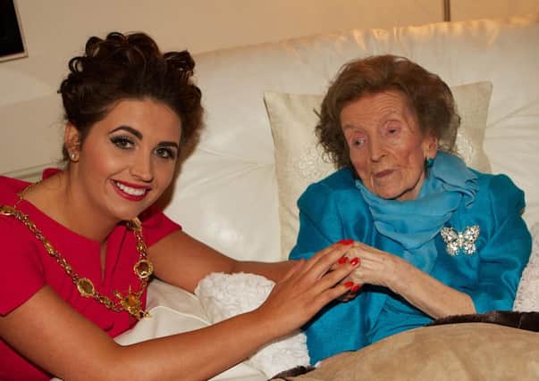Mayor Elisha McCallion with her nanny Betty Anderson, who suffers from Alzheimer's, at her 90th birthday celebrations.