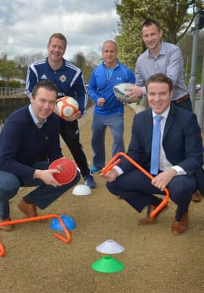 Pictured at the launch of the Perfecting Performance Sports Conference being held at the Lagan Valley LeisurePlex on Sunday 26th April are: (l-r) Oisin McConville, Armagh All-Star, All Ireland Winner and Crossmaglen Manager; Ross Oliver, Irish Football Association; Mick McGurn, International Strength and Conditioning Coach; Kevin Madden, Sports Development Officer and Thomas Niblock, BBC Sports Journalist.