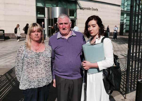 Martina Dillon (left), whose husband Seamus was shot dead by loyalists in December 1997, with Joe Dillon and Rosie Kinnear from KRW Law.