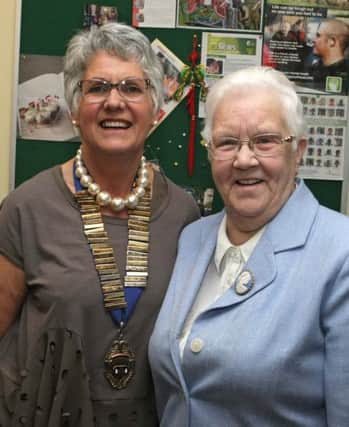 BE MY GUEST. Inez Richmond, Chairman of Riada Area WI with Guest Speaker Baroness May Blood on Thursday night.INBM18-15 023SC.