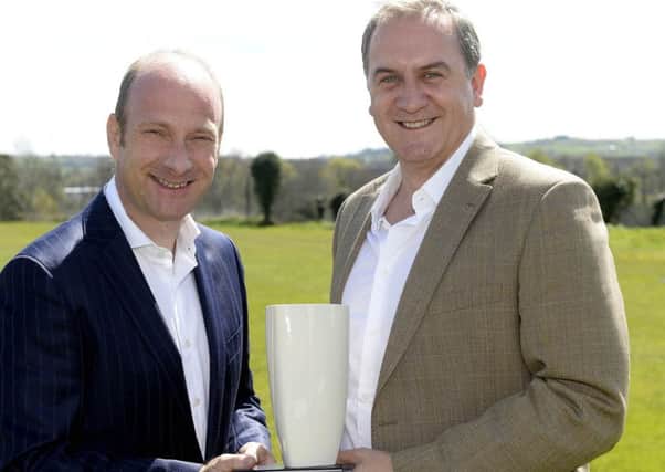 Paul Millar picks of the BT Sport Manager of the Month award for April on behalf of Gary Hamilton from Stephen Watson .