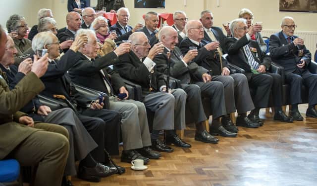 Seven Northenrn Irish Veterans of the Artic Convoys - one of the most grueling navel operation in the Second World War have been '' feted and  toasted '' in the traditional Royal Navy style at HMS Hibernia, the Headquarters of the Royal Navy Reserves.

 NOTE TO DESKS: 
MoD release authorised handout images. All images remain crown copyright. Photo credit to read -Ross Fernie