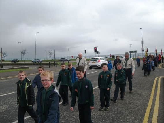 1st Carrickfergus Cub Scouts parading to St Nicholas' Church for the annual service. INCT 19-759-CON