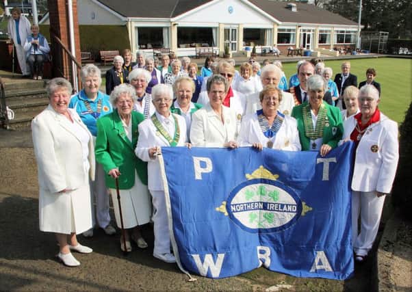 The ladies of Ballymena Bowling Club and their guests pictured at the recent raising of the Provincial Towns League flag, marking the start of their new season. INBT 16-806H