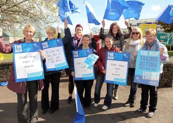 Midwives at Lagan Valley Hospital taking part in Thursday's strike over pay rates. US1517-557cd  Picture: Cliff Donaldson