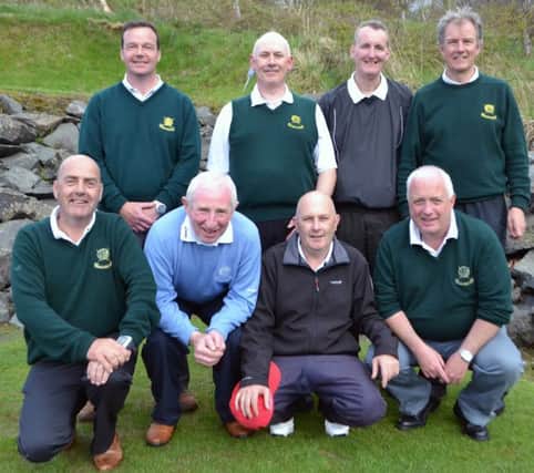 Lisburns victorious Ulster Fourball team. Front from left: Stephen Wilkinson, Michael Rooney, Paul Thompson and  Philip Stewart. Back from left: Trevor Doak, Chris Davis, Alan Gilmore and Martin McDonald.