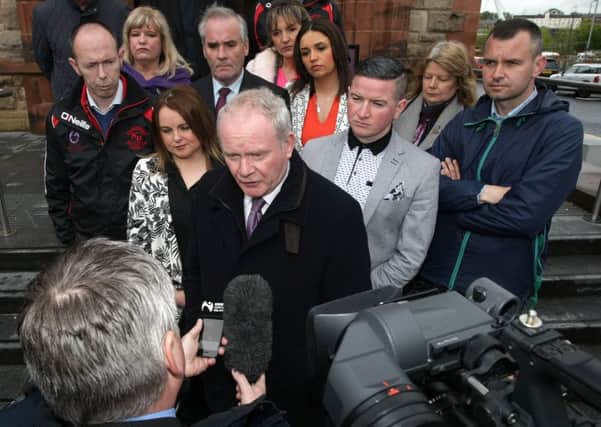 Deputy First Minister Martin McGuinness addressing the media at a Press conference on Wednessday morning at Guildhall Square. DER1815MC040