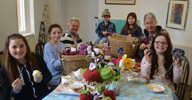 Taking part in a Woollen Woods workshop at Lighthouse Yarns,  Whitehead, are Rebecca Montgomery, Ruth Montgomery, Esther-Rose Montgomery-Watson, Joshua Montgomery-Watson, Hannah Montgomery-Watson, Michelle Mairs and Sinead Diver. INCT 19-703-CON