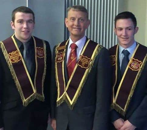 FINAL.  Benvarden Apprentice Boys members David Stewart and Neil Kirkpatrick received there final reading which is tradition in the Apprentice Boys from parent club  President Maurice Devenney.INBM19-15 903F.
