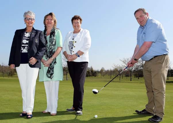 Ann McWilliams, Lady Captain at Foyle Golf Club, Susan Gibson and Mary Diamond of Londonderry Well Women with RiverRidge Recyclings Business Development Officer, Fergal Kerr.