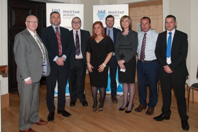 Top table guests at the conference Putting People First: Community Planning in Mid and East Antrim held recently in The Braid, Ballymena. (Submitted Picture).