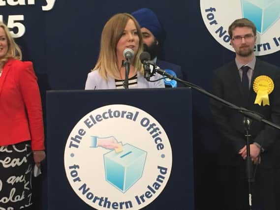 Catherine Seeley speaking at Thursday's election.
