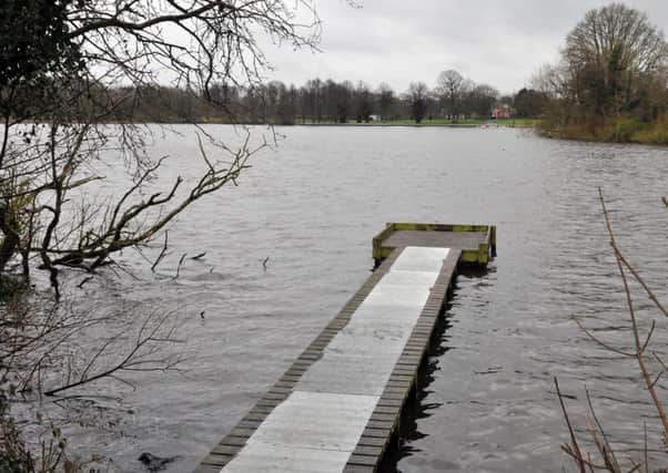 One of the fishing stands at Lurgan Park Lake. INLM04-107gc