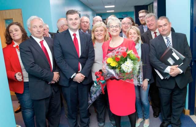 South Down MP Margaret Ritchie celebrates with her supporters after being re-elected. INBLElectionSDLP2