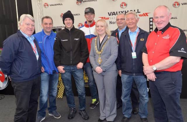 The organisers of the Macau Grand Prix have visited the 2015 Vauxhall International North West 200 today in a move that signals a closer working relationship between the Northern Ireland and Chinese events.
Macau officials Carlos Barreto, Clerk of the Course, Paul Butler, Deputy Clerk of the Course and Patrick Castro, Track Manager met the Mayor of Causeway Coast and Glens, Councillor Michelle Knight-McQuillan and a large delegation of North West 200 racers in the race paddock today.