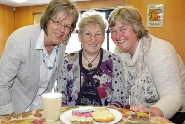 Elaine Allen, Maureen Clynes and Julie Moore at Trinity Methodist Church's craft fair and coffee morning. US1519-514cd  Picture: Cliff Donaldson