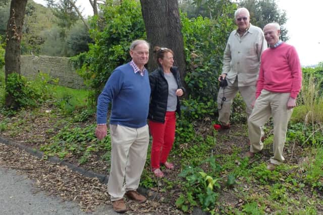 U3A members (from left) Ken McCormack, Loretto Blackwood, Mike Jones and Jim Hunter at the spot where the Earl Bishop fell from his horse and died shortly thereafter.