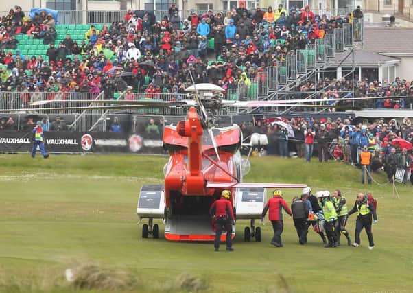 A female spectator was airlifted to the Royal Victoria Hospital after being injured during an incident in the Superstock race at the North west 200