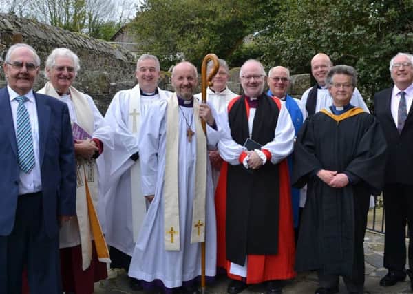 Pictured before the service celebrating 200 years at St Patrick's, Cairncastle. Included are Archbishop of Armagh the Most Rev Dr Richard 
Clarke, and the Rt Revd Alan Abernethy, Bishop of Connor. INLT 20-629-CON