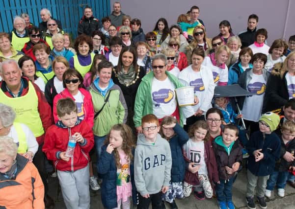 Derry City and Strabane District Council Mayor, Councillor Elisha McCallion pictured at the start of the Foyle Cruse, Footprints, Walk and Remember, sponsored walk at the weekend. Picture Martin McKeown. Inpresspics.com. 16.05.15