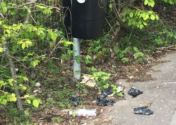 An overflowing dog waste bin at Trooperslane (image provided by local resident).  INCT 19-730-CON