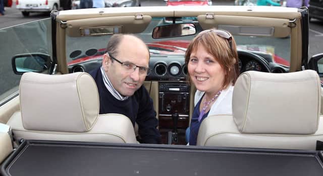 Cllrs John and Jenny Palmer in their Mercedes 300SL for the Mayor's Classic Car Run, which passed through Hillsborough and Dromara. US1438-507cd  Picture: Cliff Donaldson