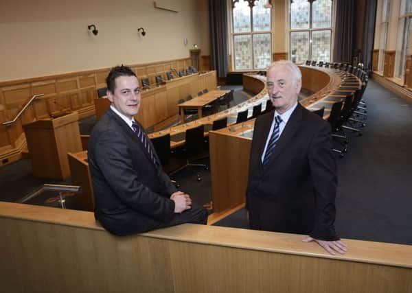 Graham Warke and Alderman Drew Thompson pictured in the Council Chambers. INLS2015-154KM