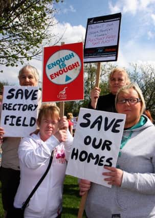 Staff and friends protest outside the Rectory Field Nursing home  on the Limavady Road. INLS 1319-533MT.
