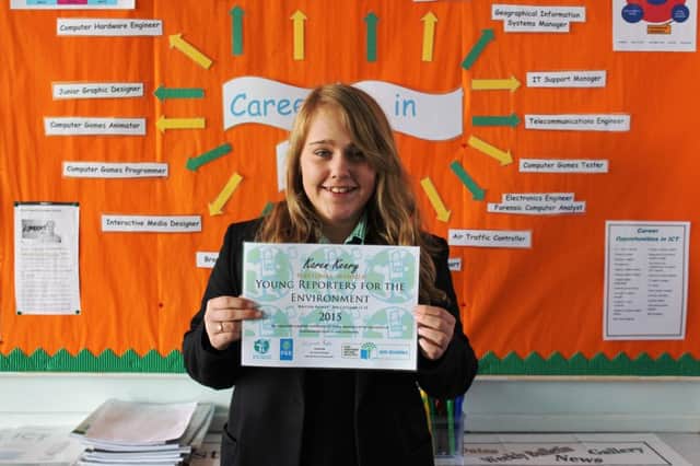 St Patrick's Academy Year 11 pupil Karyn Keery was a National Winner in the 2015  Northern Ireland  Young Reporter for the Environment Competition.