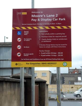 One of the signs at Moore's lane Car Park which is now Pay and Display. INLM3012-113gc