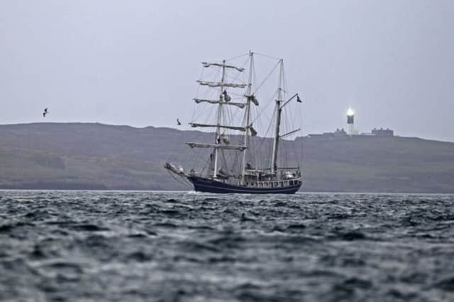 McAuley Multimedia- Repro Free- Tall Ship Thalassa from the Netherlands passes Rathlin Island and Prepares to dock in Ballycastle Harbour as she comes from the Scottish Islands, her visit comes ahead of this years Rathlin Sound Maritime Festival which will be held Friday 22nd May- Sunday 31st May with a range of nautical activities being held over the ten days. Pic Steven McAuley/McAuley Multimedia