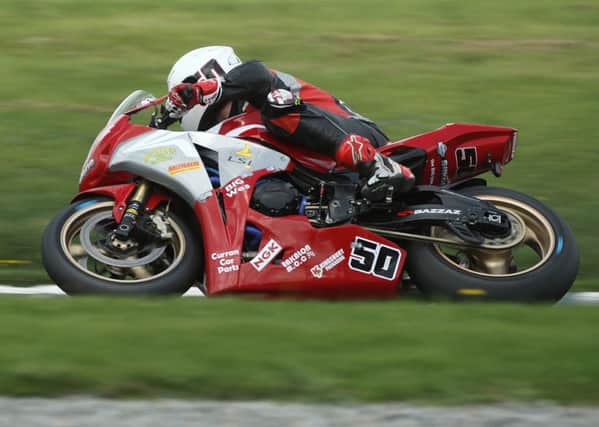 Mark Glasgow from Antrim, in the Superbike race at Mondello. Pic: Roy Adams.
