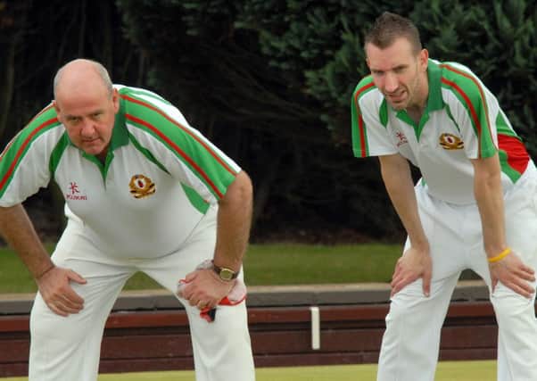The tension mounts as Cookstown bowlers Colin Hogg and Mark Wilson check out this end