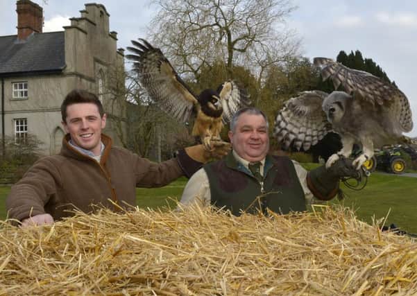 Derek Lutton, Event Director for the Northern Ireland CountrySports Fair and William Buller of Scarvagh House taking flight as momentum builds for the Northern Ireland CountrySports Fair.